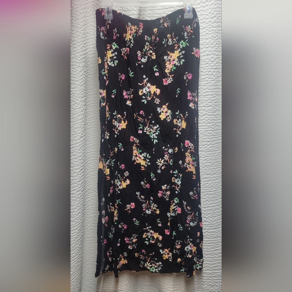 No Boundaries Black Maxi Skirt with Floral Design